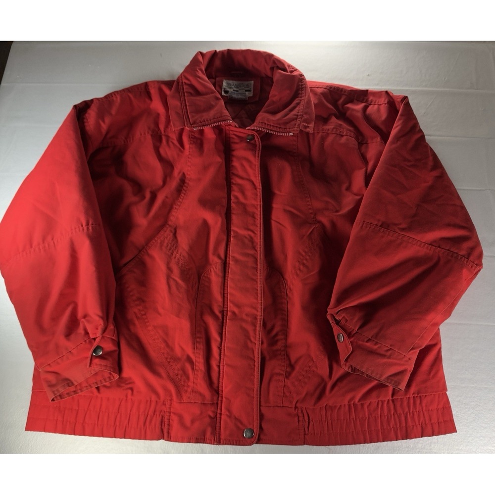 1980s Yearbook Jacket Mens XL Red‎ Vintage Full Zip Quilt Lined Coat